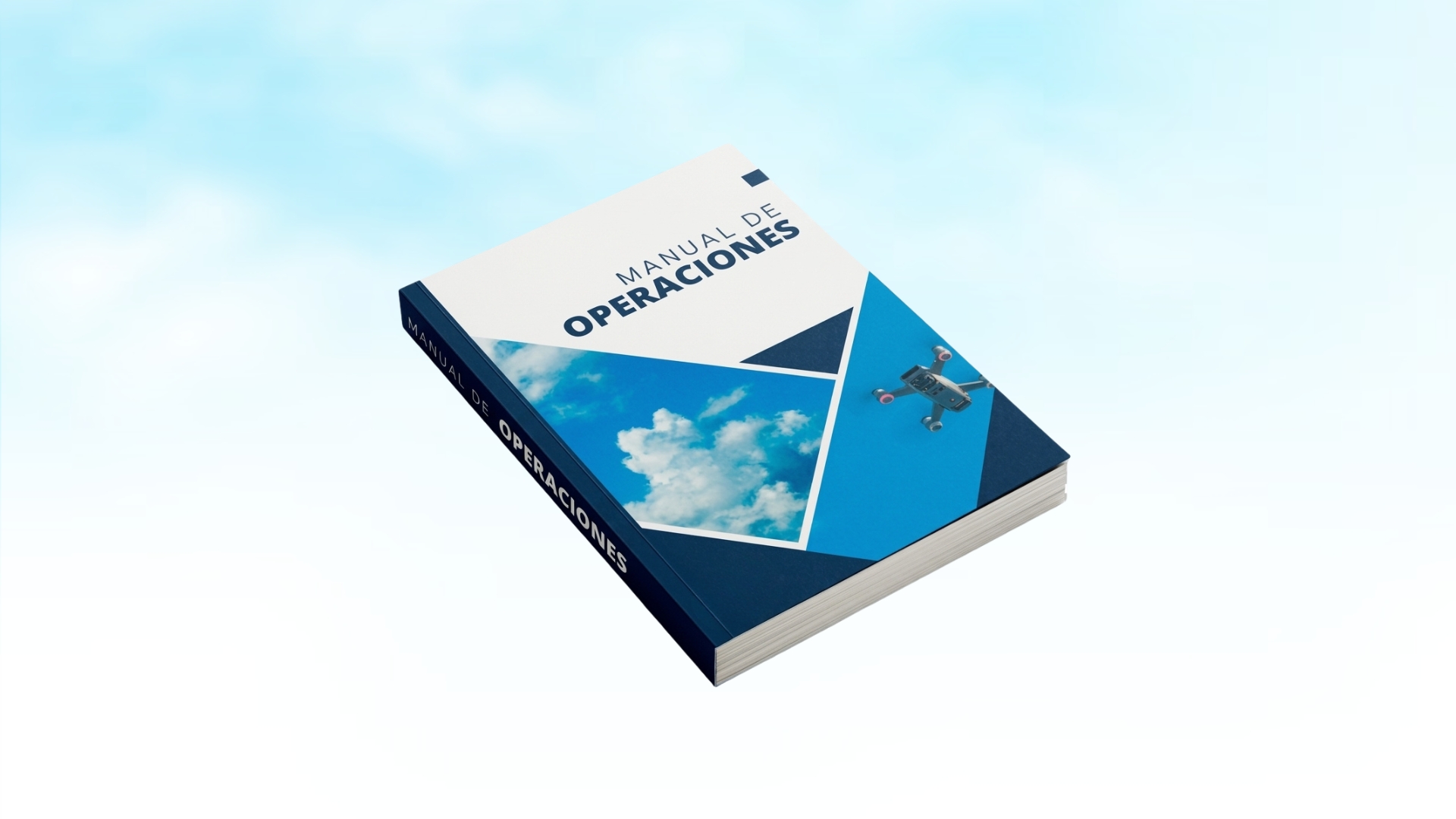 Manual de operaciones de dron impreso sobre un fondo de cielo azul