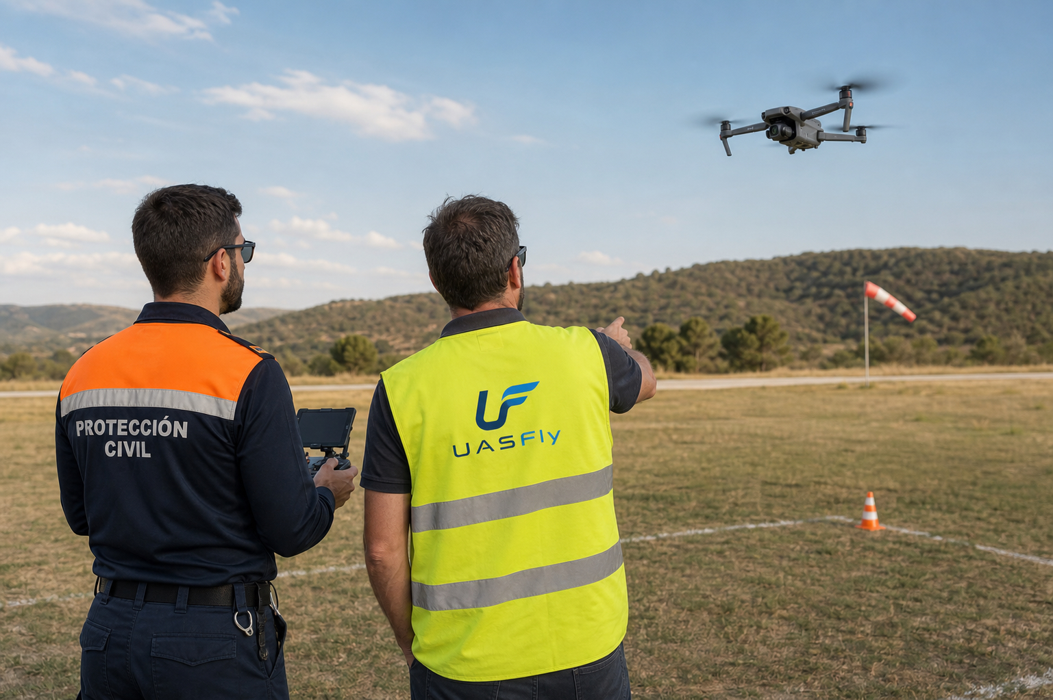 Prácticas STS-ES-NE con instructor de UASFLY y operadora de Protección Civil