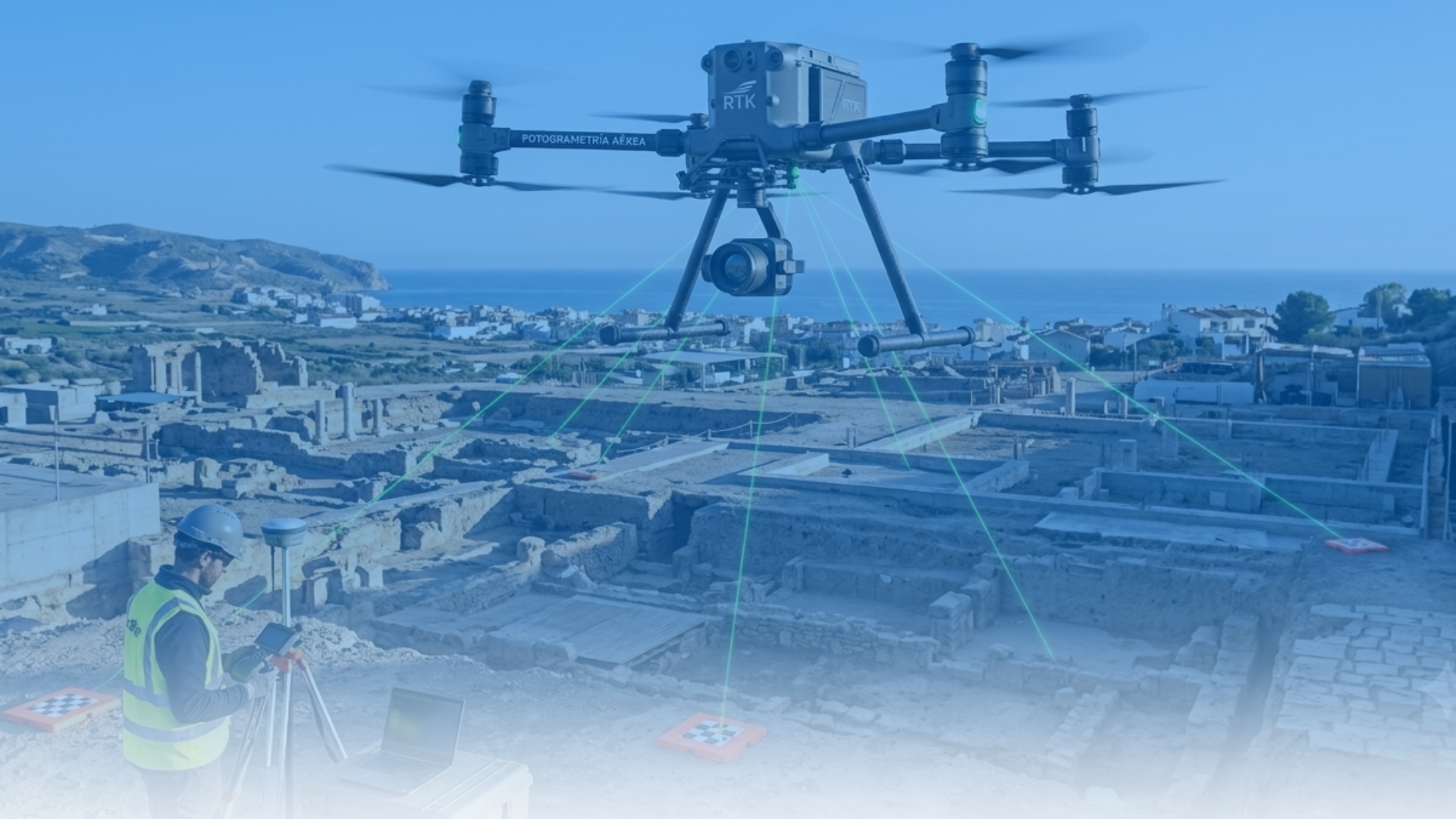 Dron RTK realizando un vuelo fotogramétrico sobre el terreno