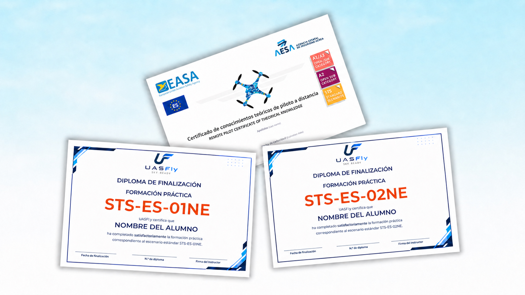 Certificados y acreditaciones de formación práctica STS-ES-01NE y STS-ES-02NE