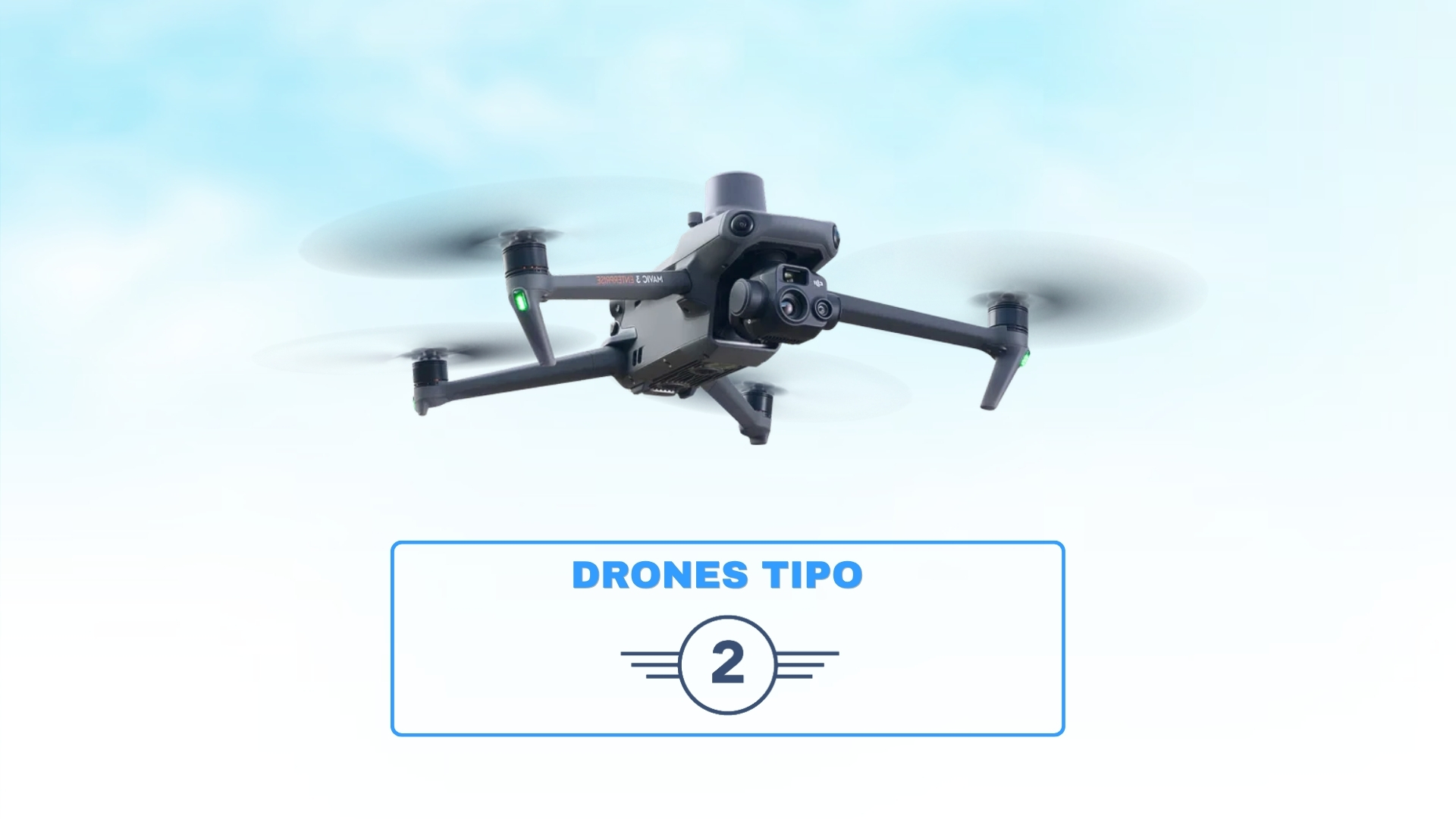Dron profesional en vuelo con la indicación de drones tipo 2